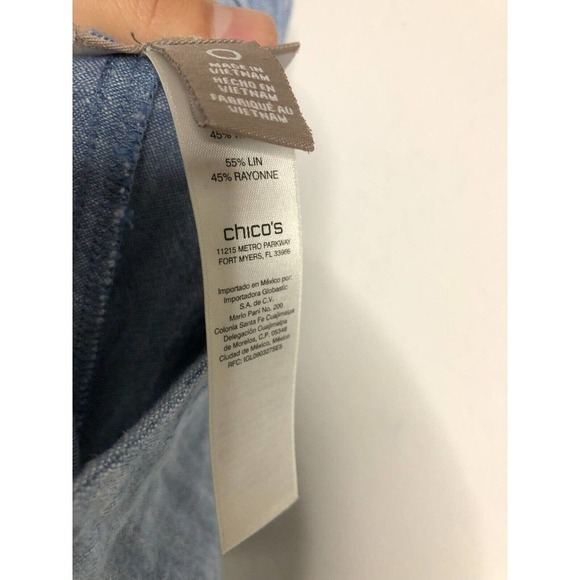 Chicos 0 Blue Pants Lounge Stretch Linen Blend Wide-Leg Womens - Picture 2 of 4